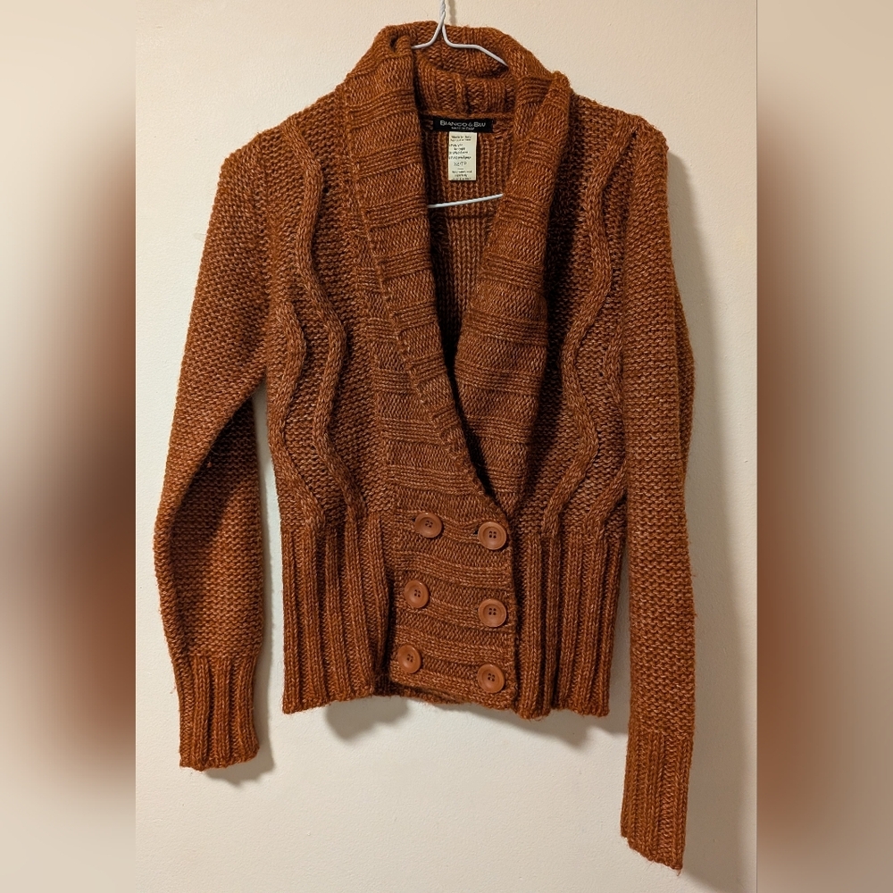 VINTAGE Bianco And Blu Alpaca And Wool Blend Cable Knit Button-Up Cardigan